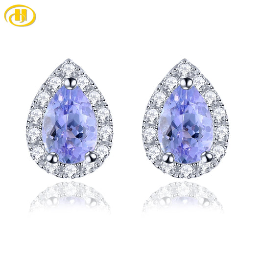 Natural Tanzanite Sterling Silver Stud Earring 0.8 Carats Genuine Gemstone Classic Fine Jewelrys Women Favorite Birthday Gifts Default Title