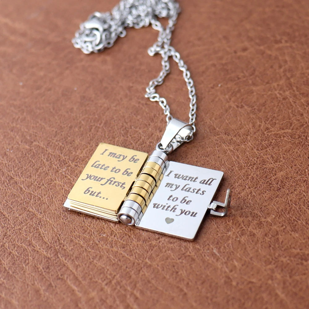 Small size Fashion Romantic Love Book Heart Pendant Stainless Steel Tiny 18mm Love Book Heart Necklaces for Women Jewelry Gifts