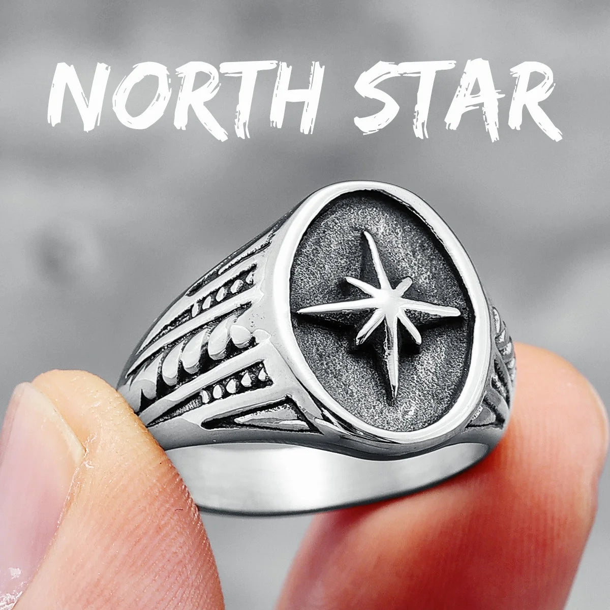 316L Stainless Steel Rings North Star Shining Fashion Men Cool Ring for Friend Rider Biker Jewelry Unique Best Gift Wholesale