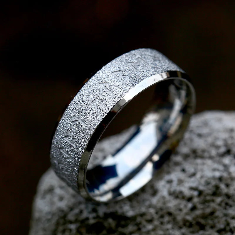 Vintage Odin Norse Viking Amulet Rune Rings For Men Stainless Steel Frosted Finger Ring Wedding Jewelry Valentine's Days Gifts