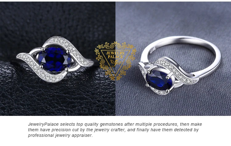 Jewelrypalace Created Blue Sapphire 925 Sterling Silver Ring for Women Statement Halo Engagement Ring Oval Gemstone Jewelry