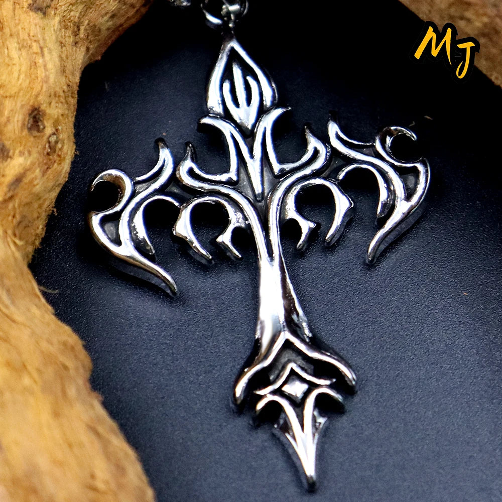 Vintage Men's Gothic Flame Cross Pendant Necklace Alloy Motorcycle Club Gothic  DragonEnwined Skull Cross Halloween Jewelry Gift