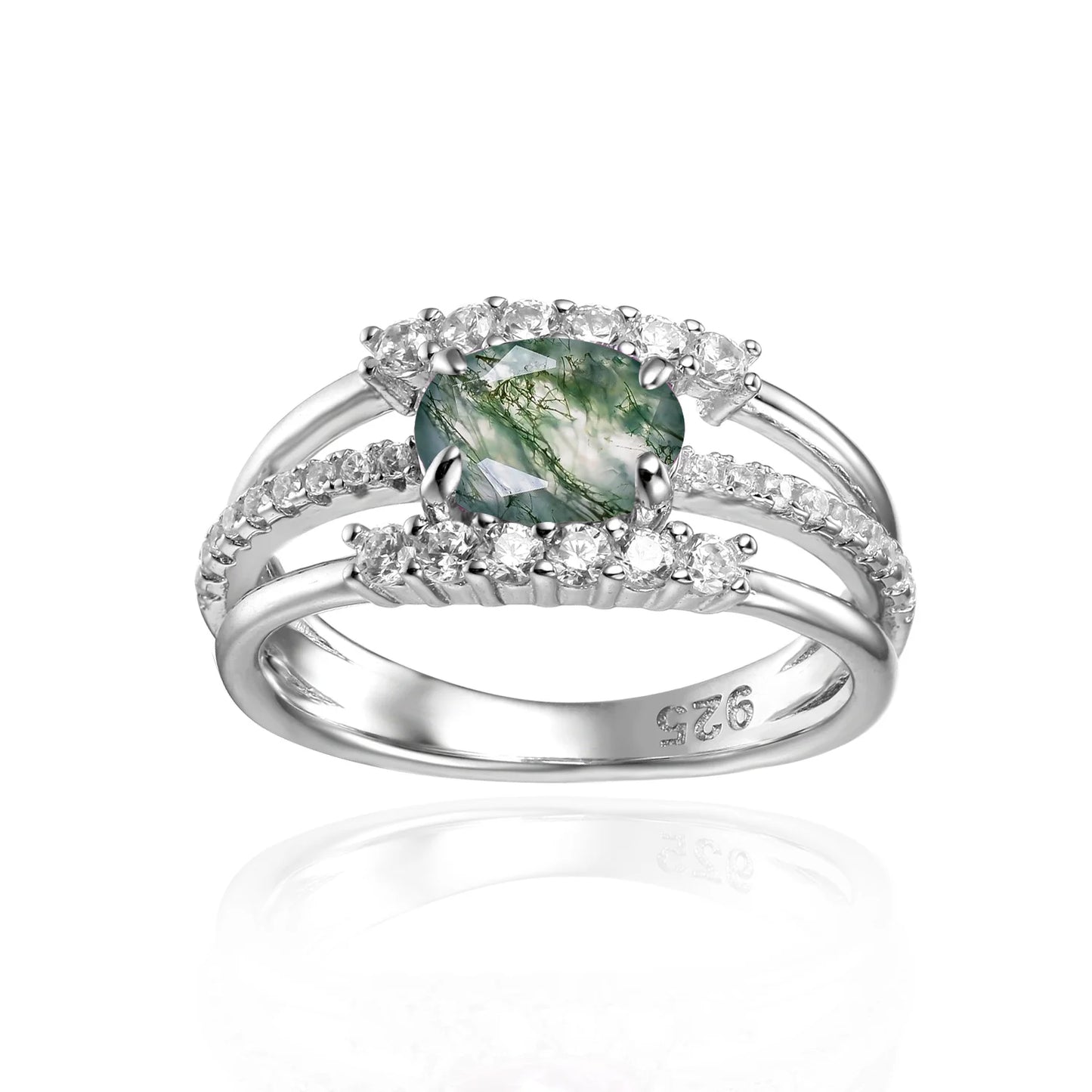 GEM'S BALLET 0.85Ct 5X7mm Oval Moss Agate Gemstone Promise Engagement Rings 925 Sterling Silver Gemstone Ring Gift For Her 925 Sterling Silver Moss Agate