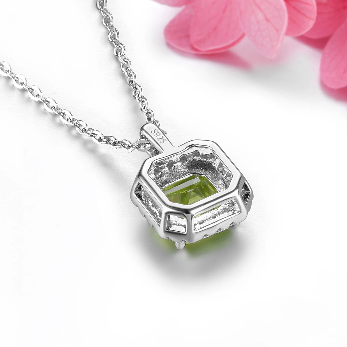 Natural Peridot Sterling Silver Pendants 1.5 Carats Genuine Gemstone Square Faced Cut Women Daily Style S925 Birthday Gifts