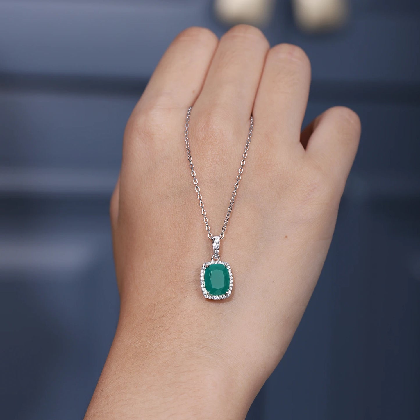 GEM'S BALLET 3.67Ct Natural Green Agate Gemstone Pendant Necklace For Women 925 Sterling Silver Fine Jewelry Drop Shipping