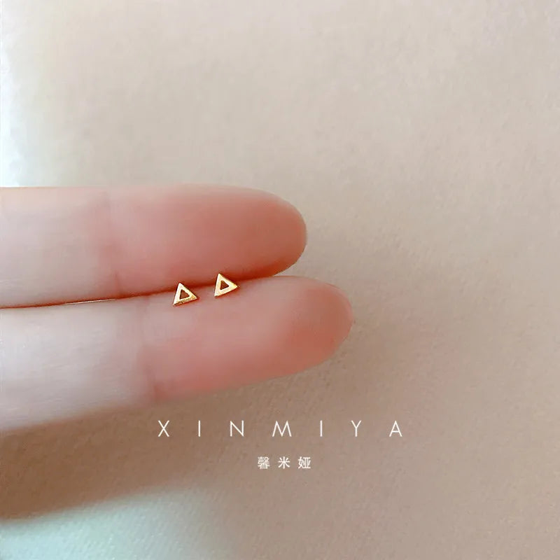 Tiny Minimalist Silver Plated Korean Mini Small Heart Stars Stud Earrings for Women Student Teen Simple Ear Piercing Jewelry