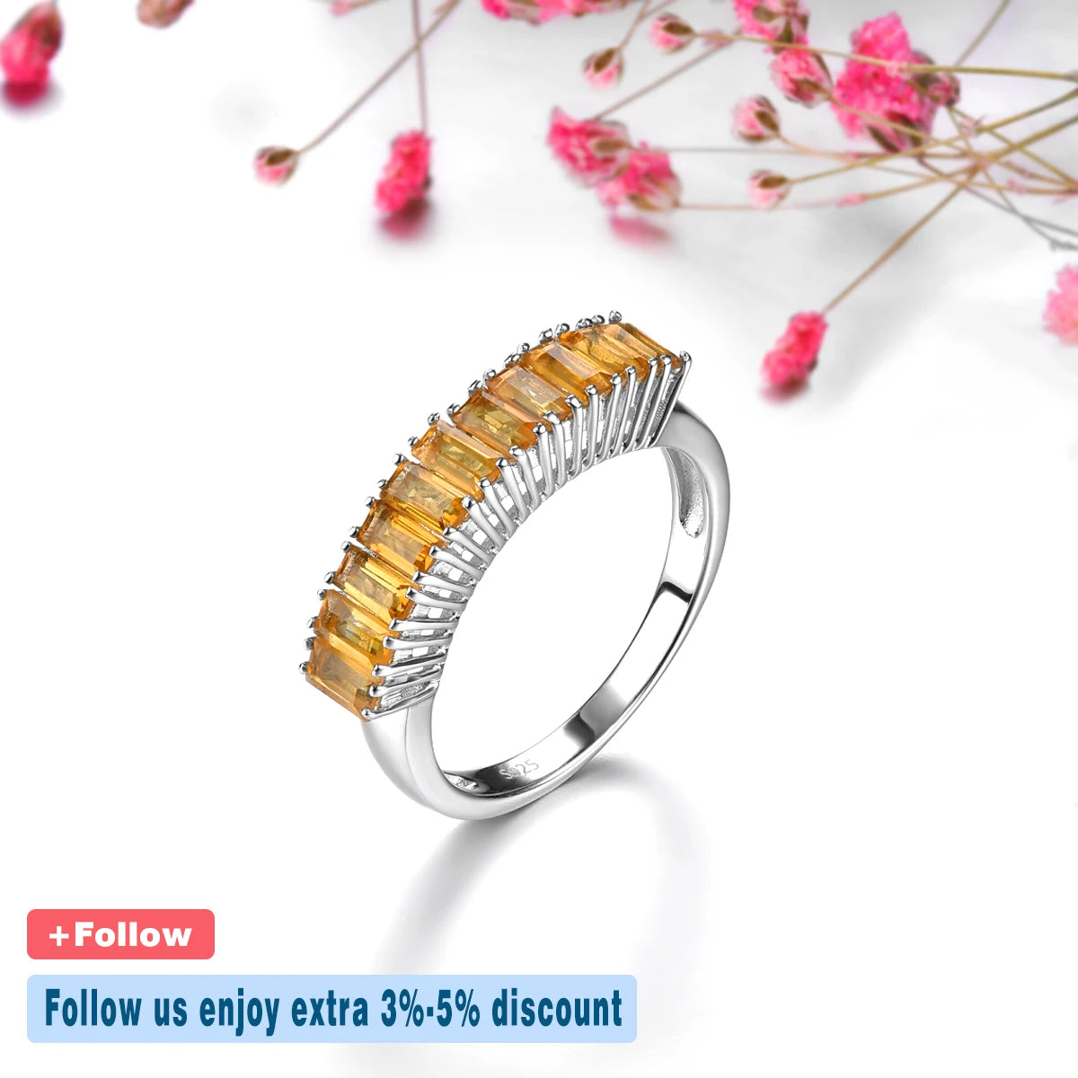 Natural Genuine Citrine Sterling Silver Rings Light Yellow Crystal S925 Women's Classic Gifts Style Anniversary Jewelrys