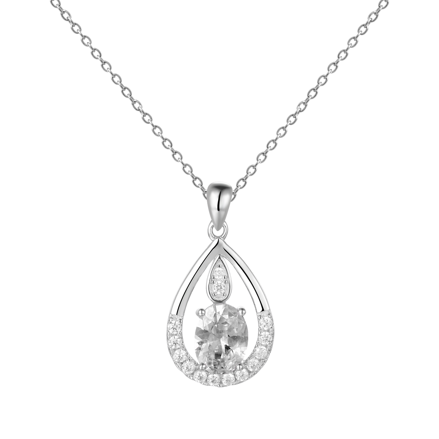 Gem&#39;s Ballet December Birthstone Topaz Necklace 6x8mm Oval Pink Topaz Pendant Necklace in 925 Sterling Silver with 18&quot; Chain White CZ