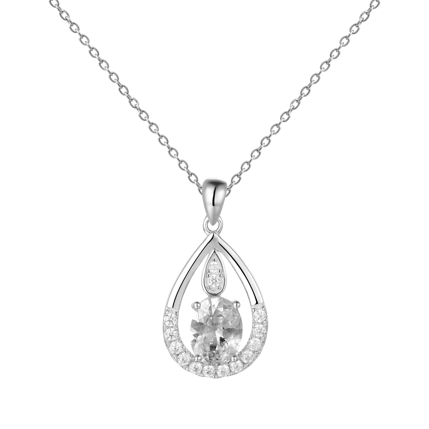 Gem's Ballet December Birthstone Topaz Necklace 6x8mm Oval Pink Topaz Pendant Necklace in 925 Sterling Silver with 18" Chain White CZ