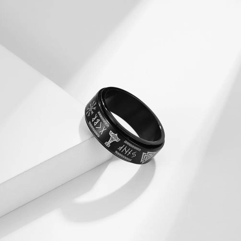 Fashion Stainless Steel Rotate Rotating Anxiety Fidget Rings For Men Vintage Odin Norse Viking Amulet Rune Ring Jewelry Gifts
