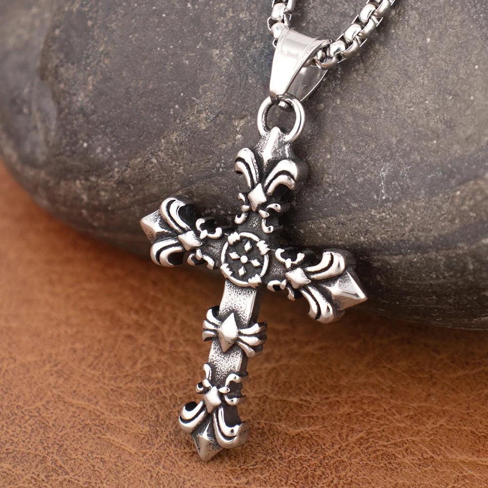 Vintage Charm Cross Pendant Chain for Men Gift Trendy Stainless Steel Women's Necklaces Popular Gothic Party Jewelry Accessories