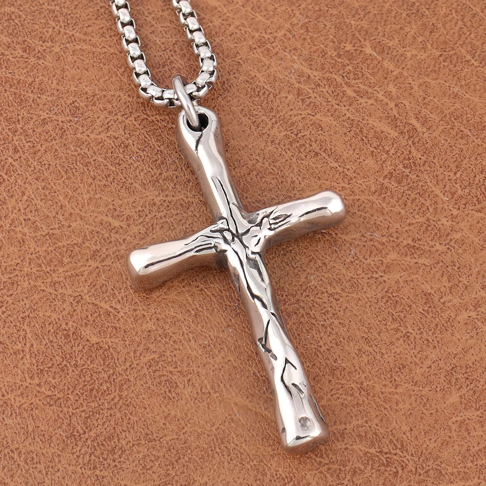 New Simple Cross Pendant Chain for Men Women Popular Charm Stainless Steel Christian Necklace Vintage Religion Jewelry