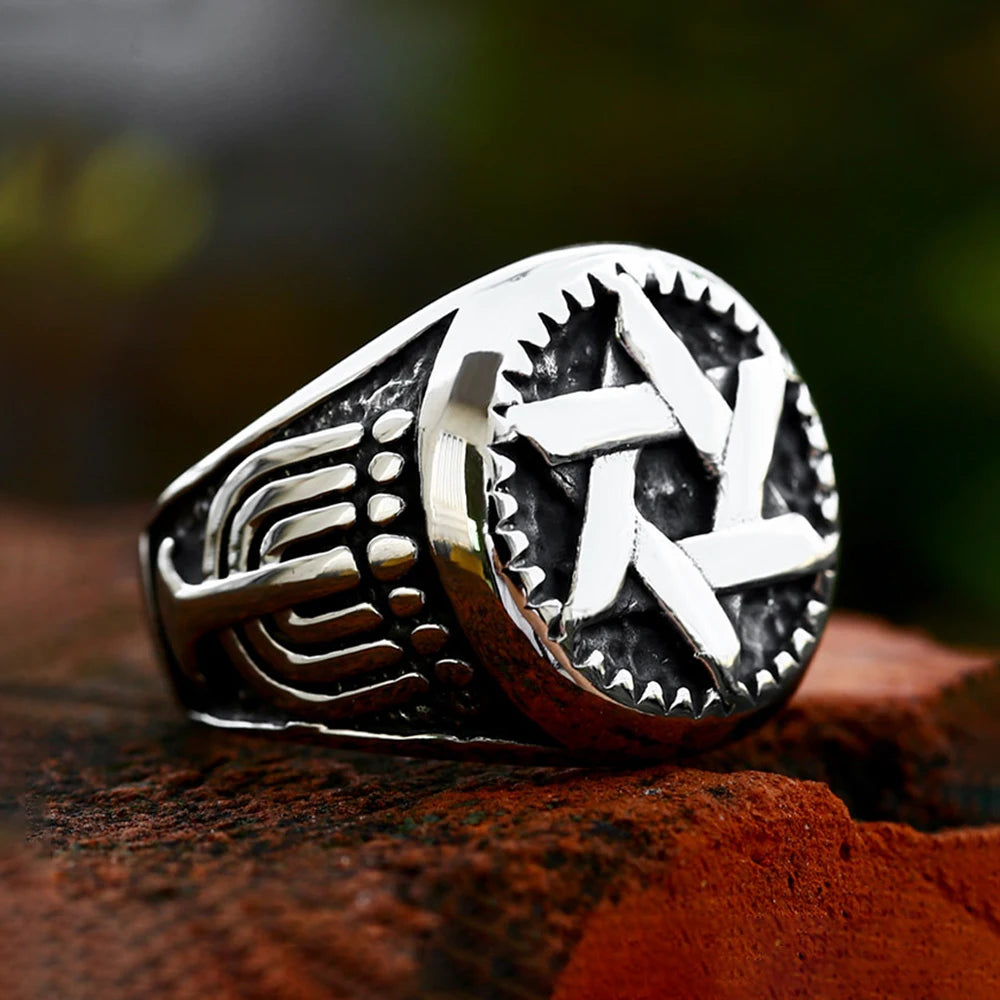 Fashion Retro Star of David Ring Punk Hip Hop Stainless Steel Men Woman Hexagram Ring Motorcycle Amulet Jewelry Gift Wholesale