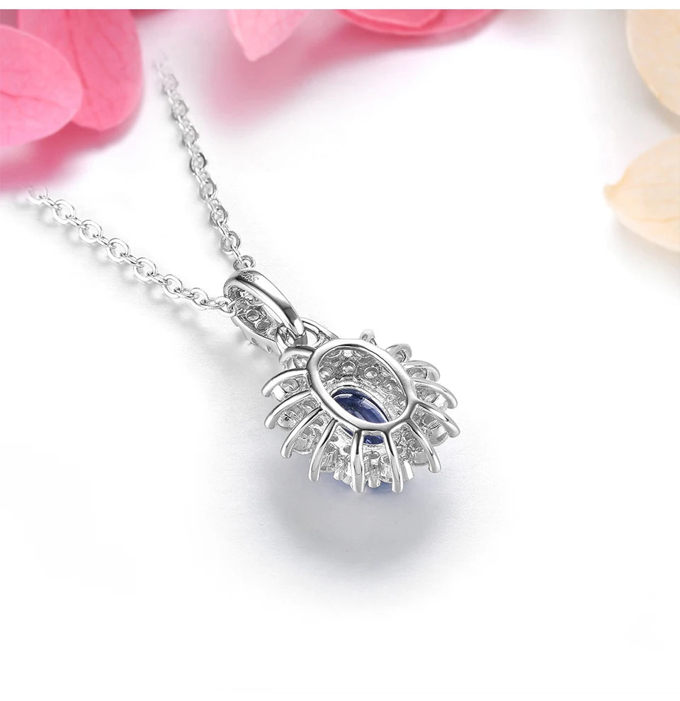 Natural Blue Sapphire Solid Sterling Silver Rhodium Pendants 0.6 Carats Genuine Precious Gemstone Classic Luxury Fine Jewelrys