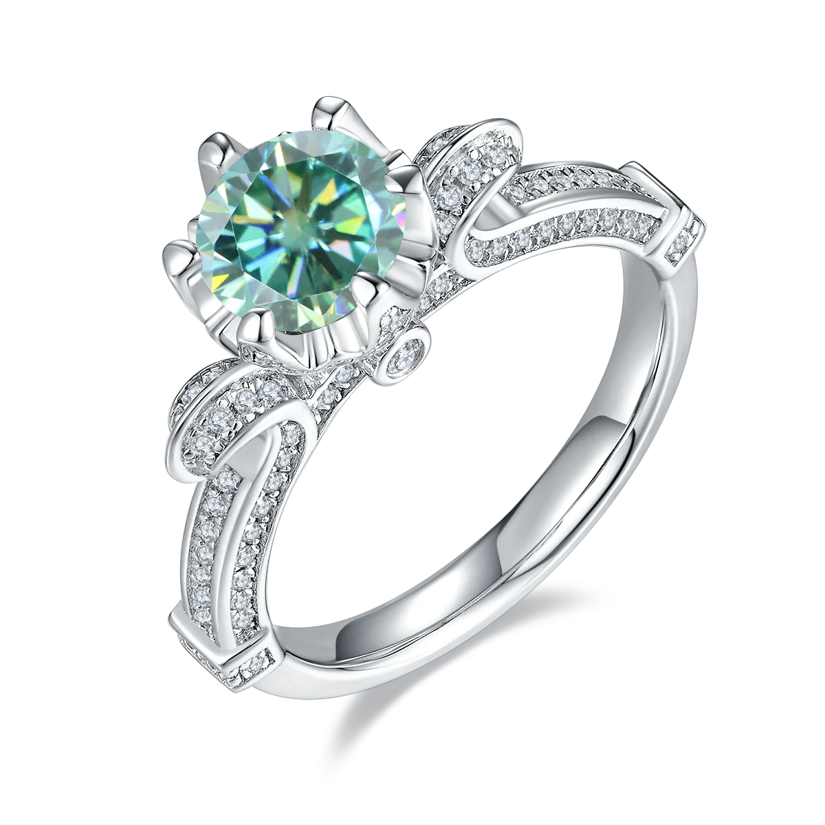 GEM'S BALLET 585 14K 10K 18K Gold 925 Silver Ring 1Ct D Color Antique Style Round Moissanite Engagement Ring For Women Wedding 925 Sterling Silver Green