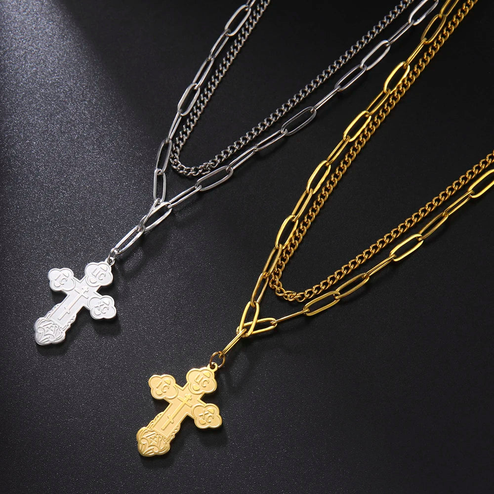 Dawapara Eastern Orthodox Serbian Cross Pendant Necklace Stainless Steel Jewelry Talisman Charm Necklaces