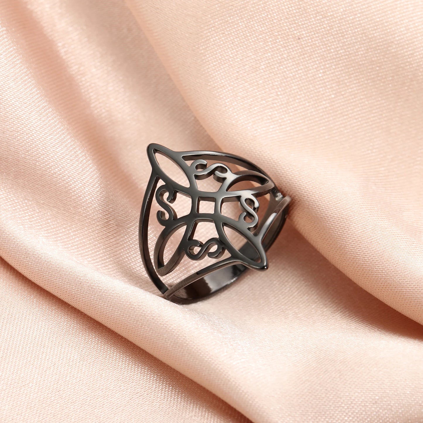 LIKGREAT Witch Knot Ring for Women Men Hollow Stainless Steel Finger Rings Celtic Vintage Amulet Protection Couple Jewelry Gifts