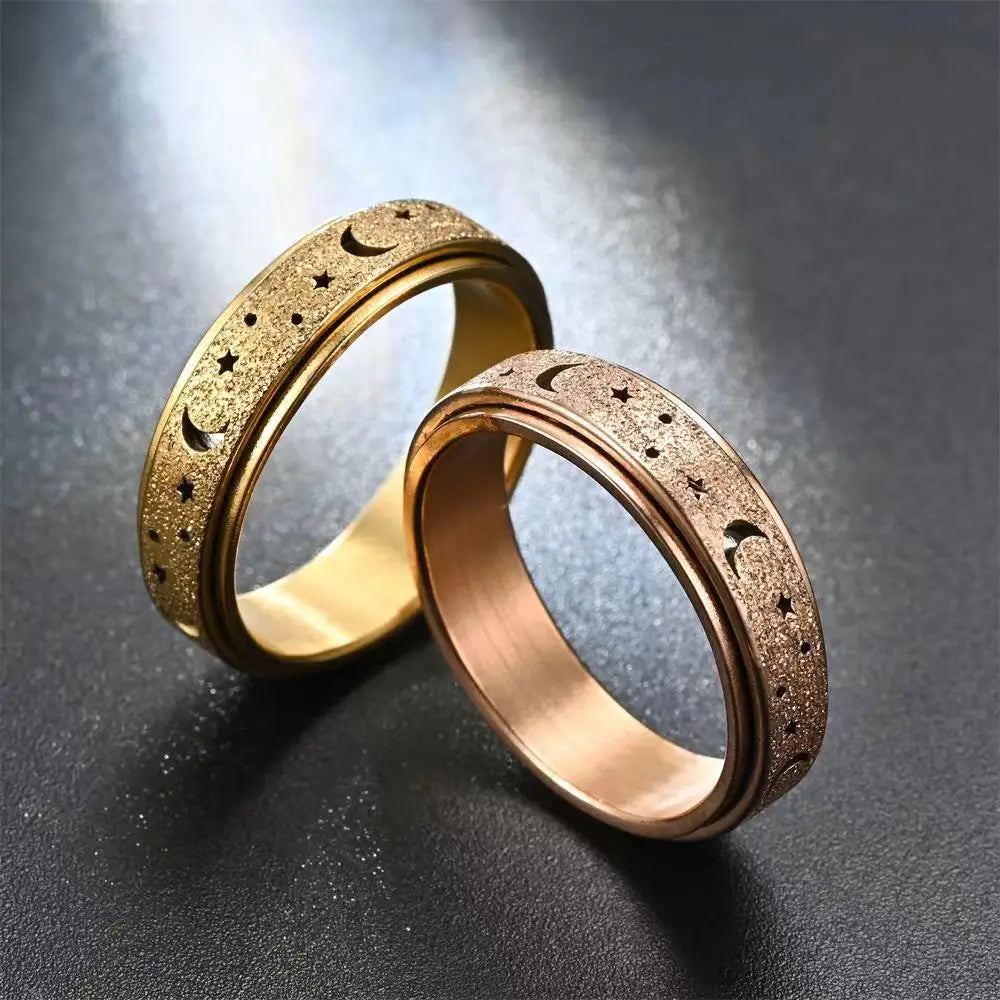 Fashion Rainbow Moon Star Anxiety Rings for Women Men Stainless Steel Fidget Ring Anti Anxiety Ring Stress Relief Spinner Ring