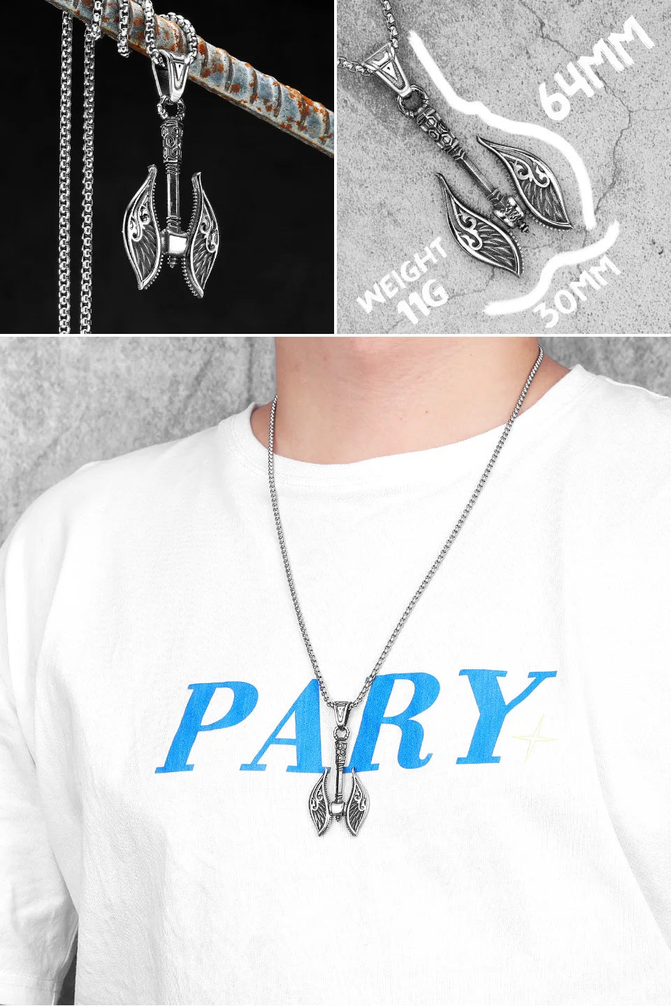 Collar con colgante de acero inoxidable con diseño de armas vikingas para hombre, estilo nórdico, estilo retro rock, punk, rap, para amigos, regalo de joyería masculina.