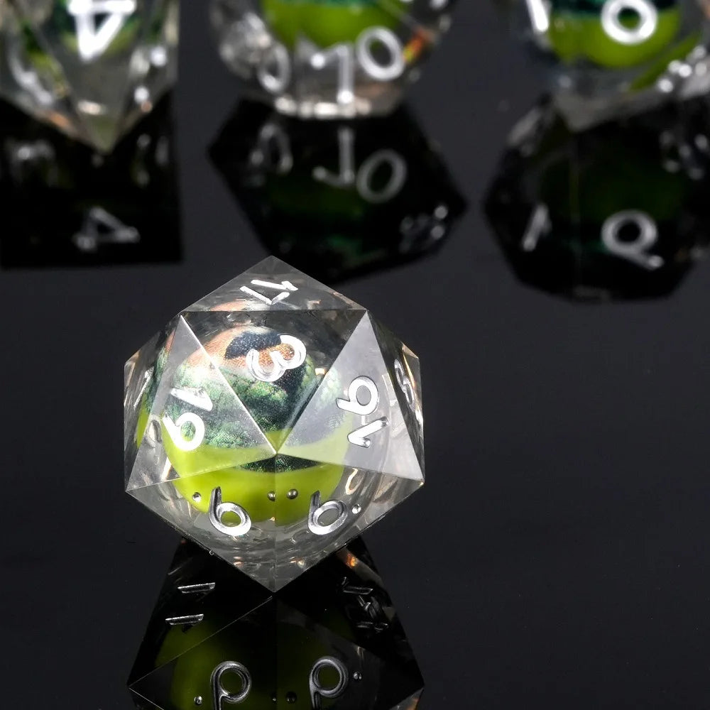 1-7pcs Crocodile Eye DND Solid Resin Dice Set Transparent Sliver Word Multi-sided Polyhedral Dice for D&D Game COC Role RPG D20