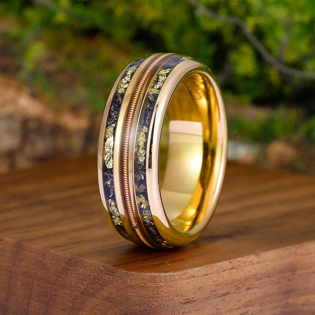 Fashion 8mm Silver Color Men Stainless Steel Rings, Pink Rose Abalone Shell Meteorite Inlay Rings for Men Women, Wedding Jewelry