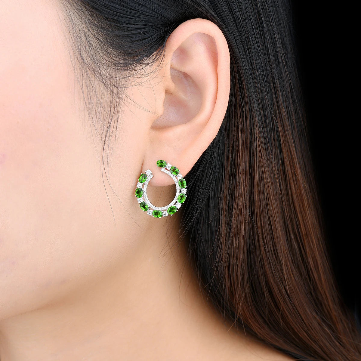 Natural Chrome Diopside Sterling Silver Stud Earring 3.5 Carats Genuine Gemstone Women Elegant Exquisite Style Fine Jewelrys