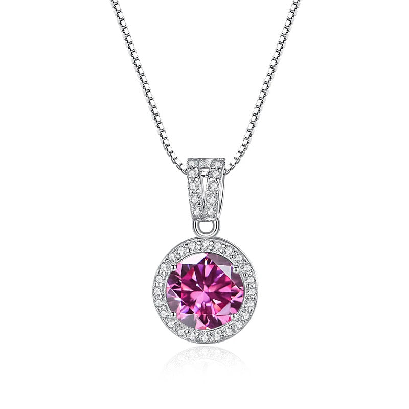 BIJOX STORY Moissanite Diamond Pendant Necklaces For Women 925 Sterling Silver Luxury Chain Trending Iced Bling Wedding Jewelry pink 1Ct per Pc 45cm