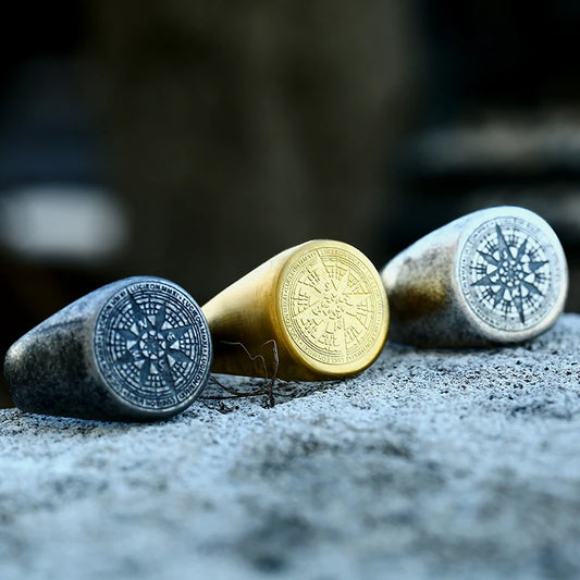 BEIER 316L Stainless Steel Vintage Viking Compass Men's Ring Navigation Odin Amulet High Quality Jewelry BR8-179