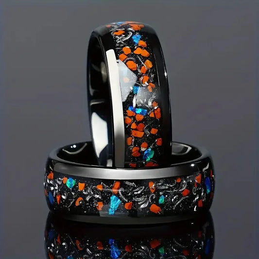 Fashion 8mm Men Stainless Steel Rings Inlay Colorful Abalone Shell Rings For Men Women Wedding Engagement Band Jewelry Gift