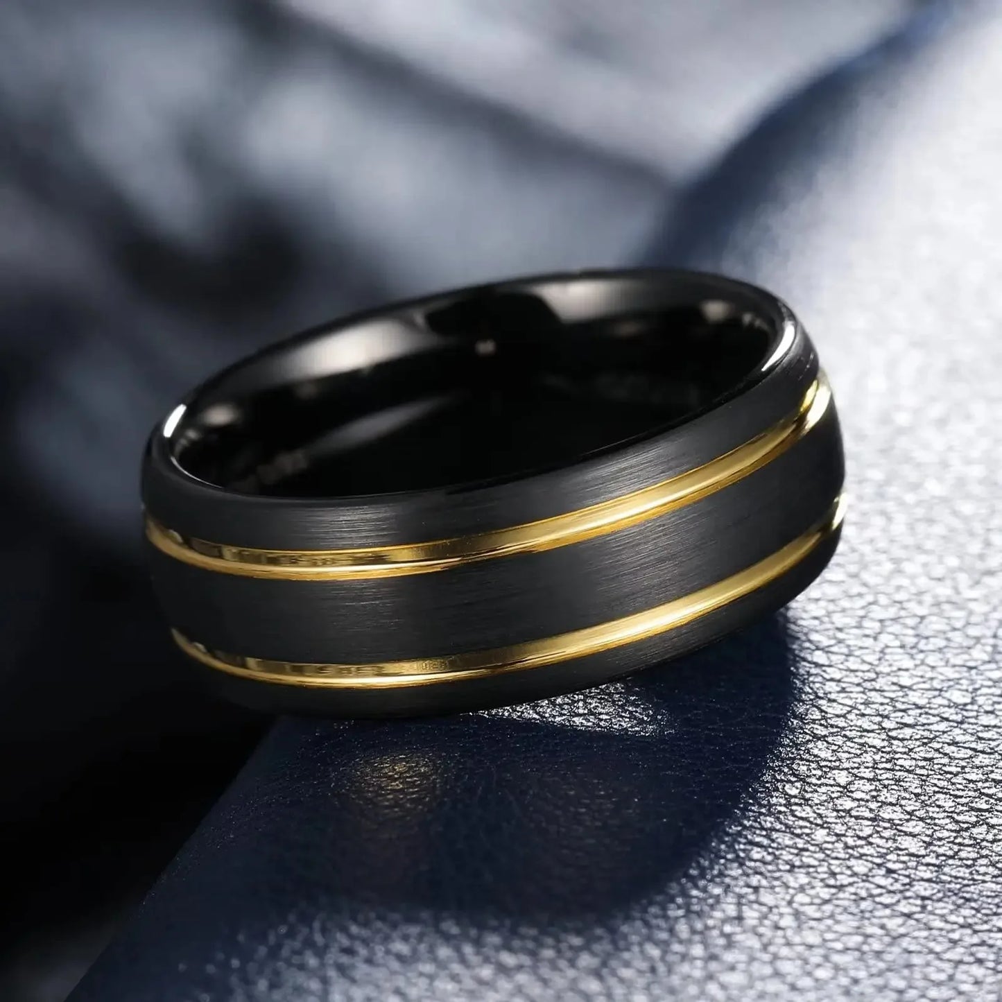 Fashion 8mm Men Double Groove Stainless Steel Rings Black Brushed Men's Wedding Ring Husband Anniversary Gift Wholesale