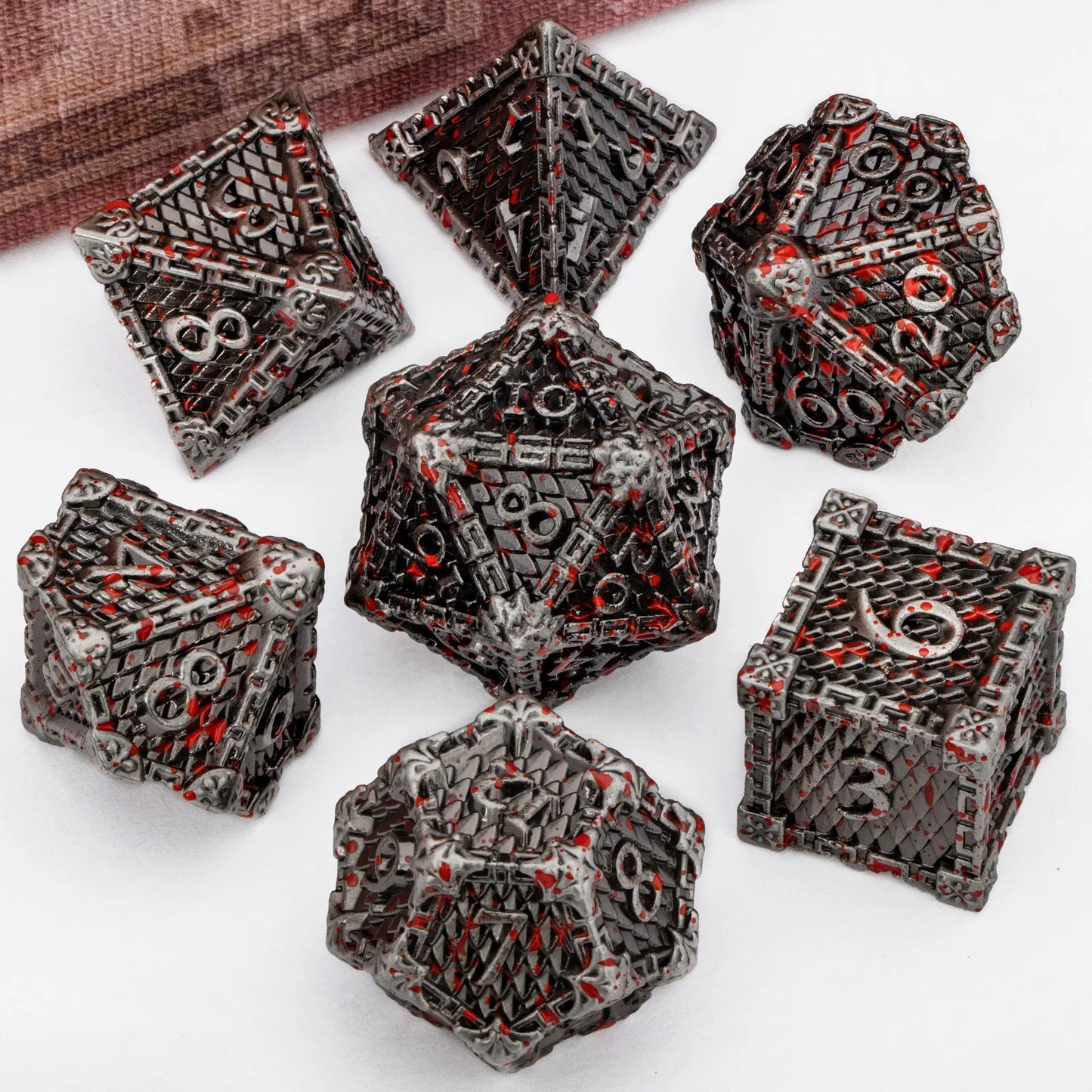 DND Metal Dice Set Dragon Scale D&D Dice Dungeon and Dragon Role Playing Games Black Green Polyhedral Dice RPG D and D Dice Blood Spatter