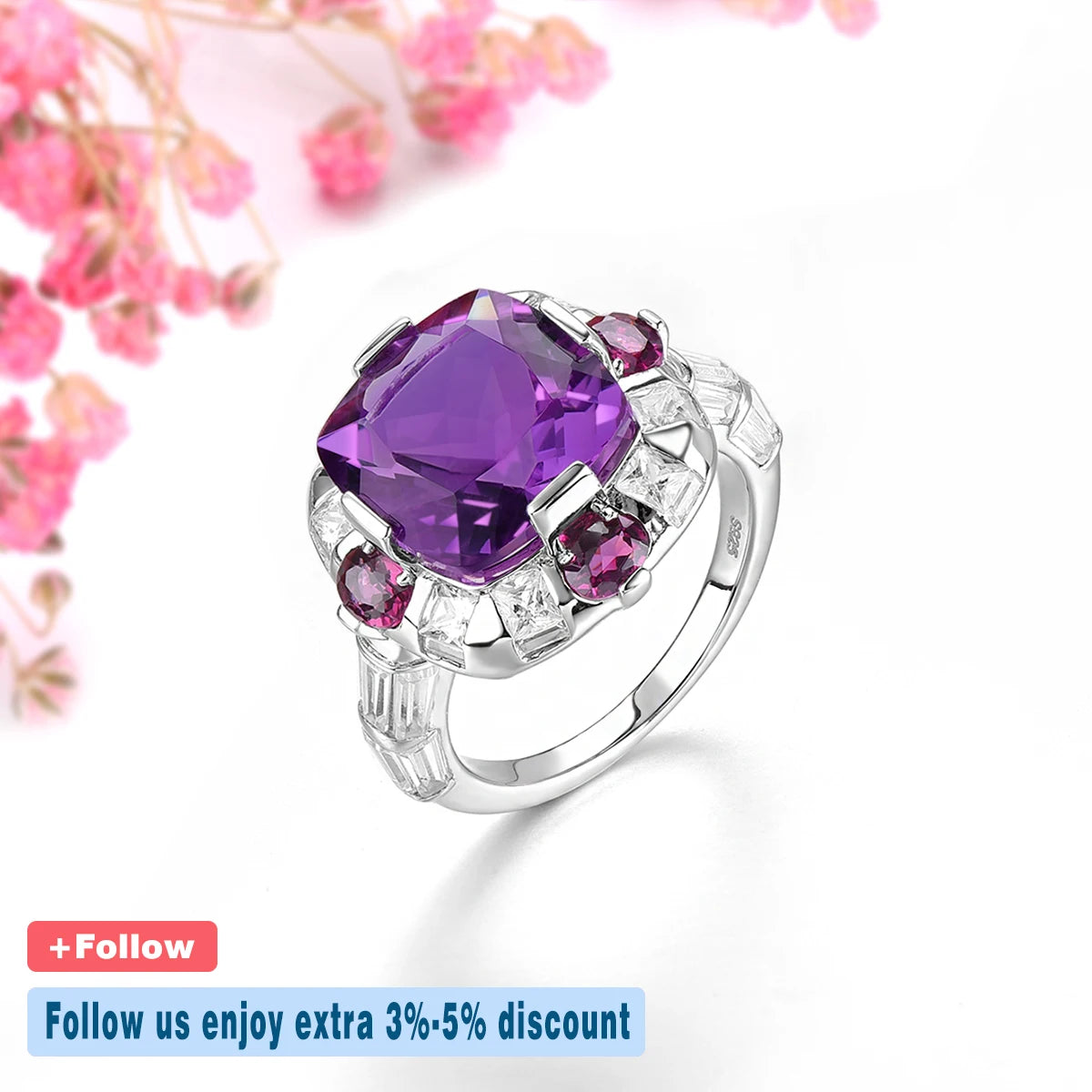 Natural Amethyst Rhodolite Garnet Solid Silver Rings 7.8 Carats Genuine Multicolor Fine Jewelry Engagement Anniversary Gifts