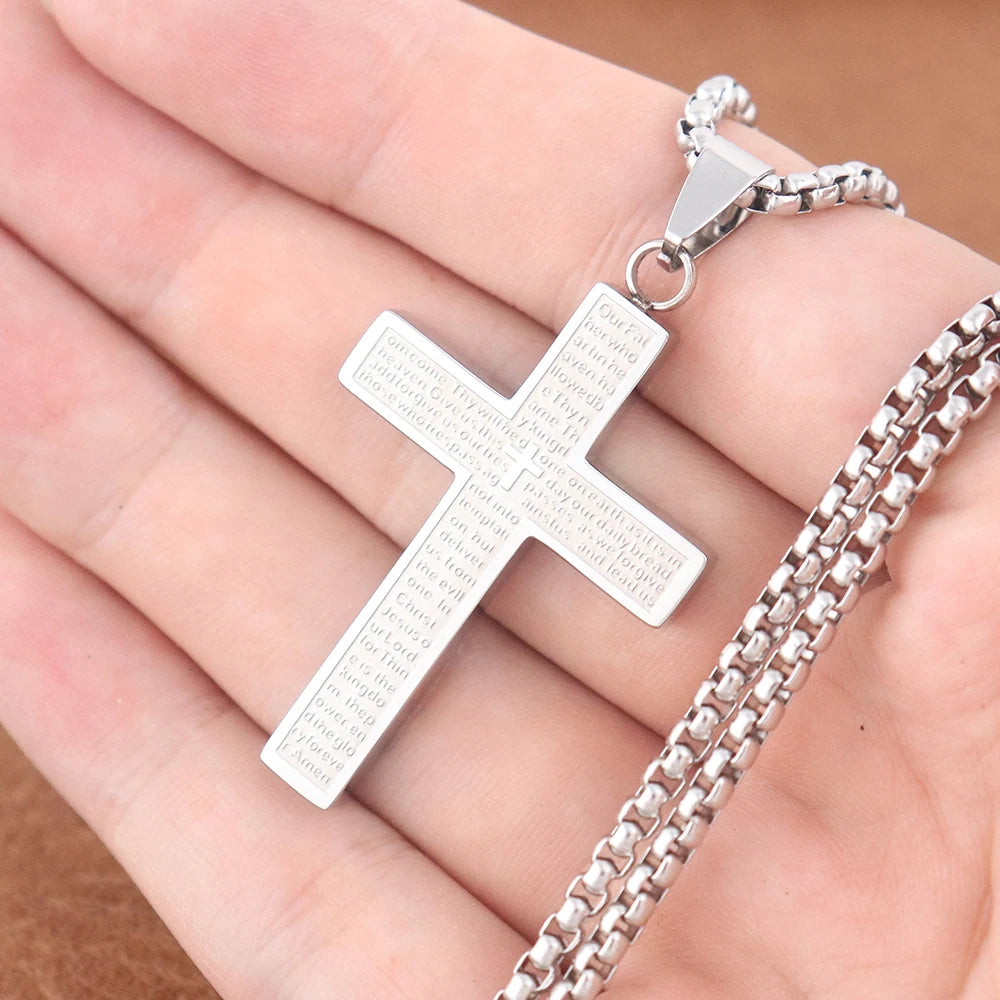 Vintage Stainless Steel Jesus Cross Necklace Men's Classic Religious Believer INRI Cross Pendant Jewelry Creative Gift