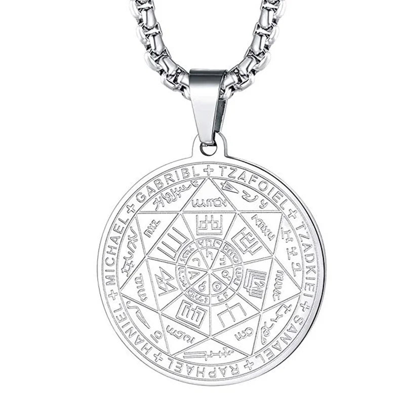 Seven Archangels Amulet Stainless steel Necklaces Men Seal of solomon Talisman Necklace Protection lewelry collar hombre