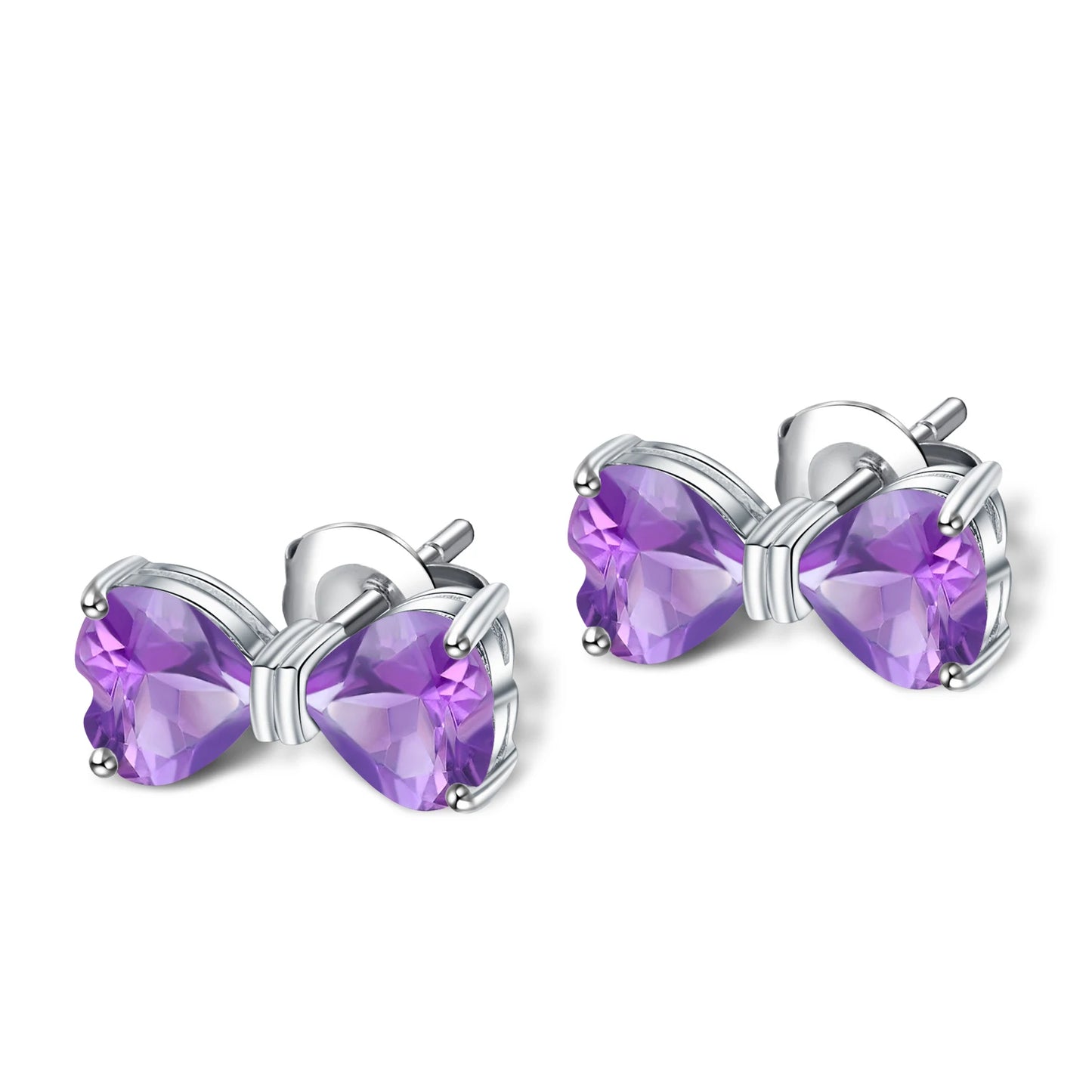 GEM'S BALLET 925 Sterling Silver Bow-knot Stud Earrings 3.13Ct Natural Heart Citrine Gemstone Earrings for Women Fine Jewelry Amethyst 925 Sterling Silver CHINA