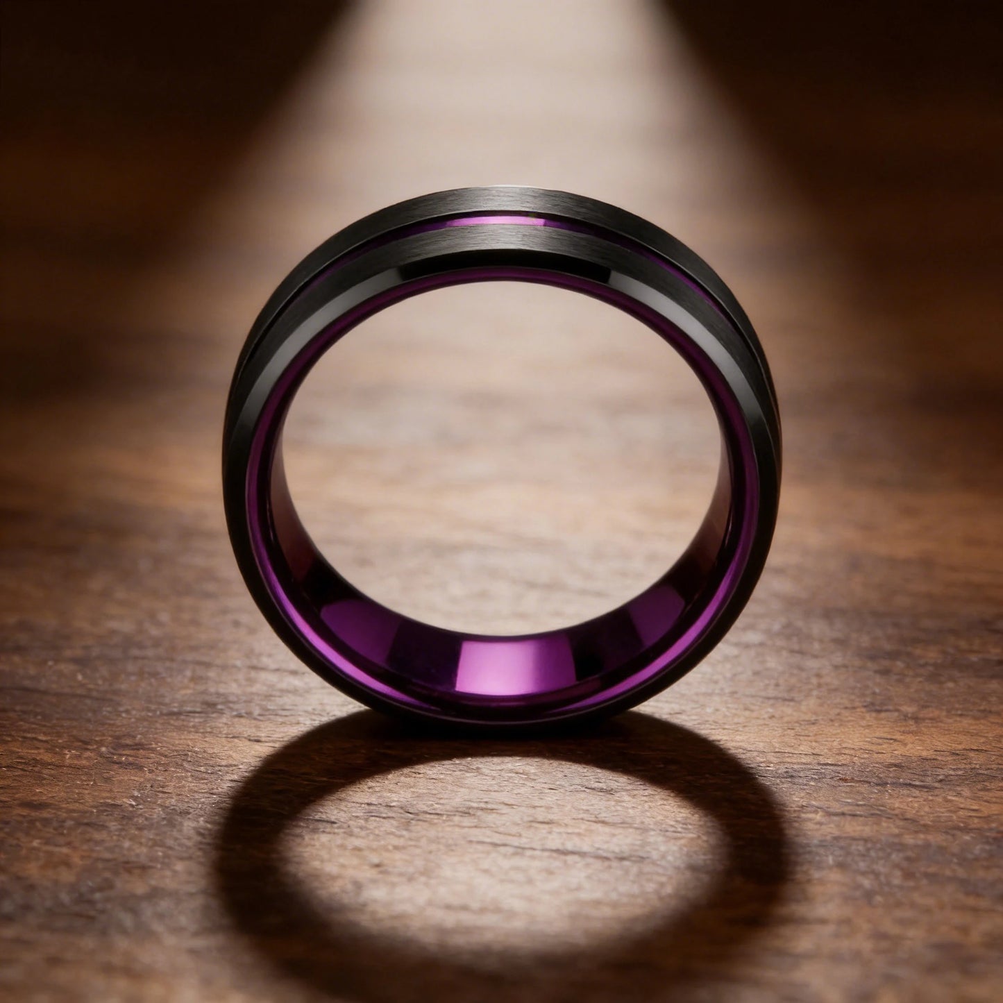 Fashion 8mm Purple Tungsten Wedding Rings For Men,Two Tone Grooved Men Stainless Steel Ring, Men's Wedding Band Matte Finished