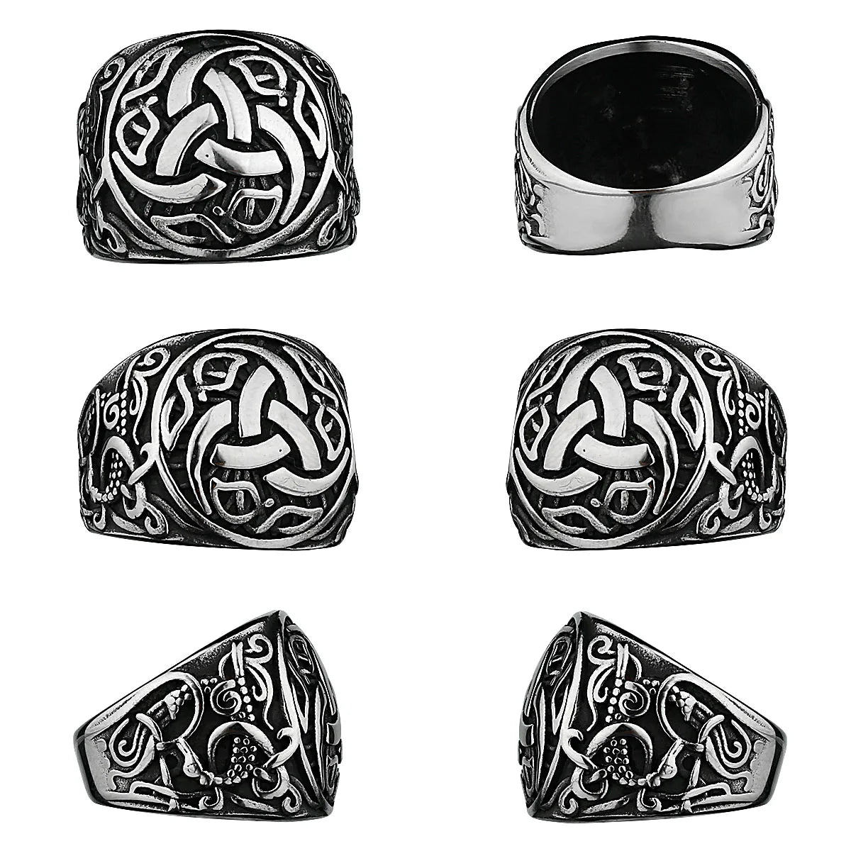 Viking Dragon Rune Stainless Steel Ring Men's Viking Fashion Temperament Ring Hip-hop Street Men's Motorcycle Men's Jewelry