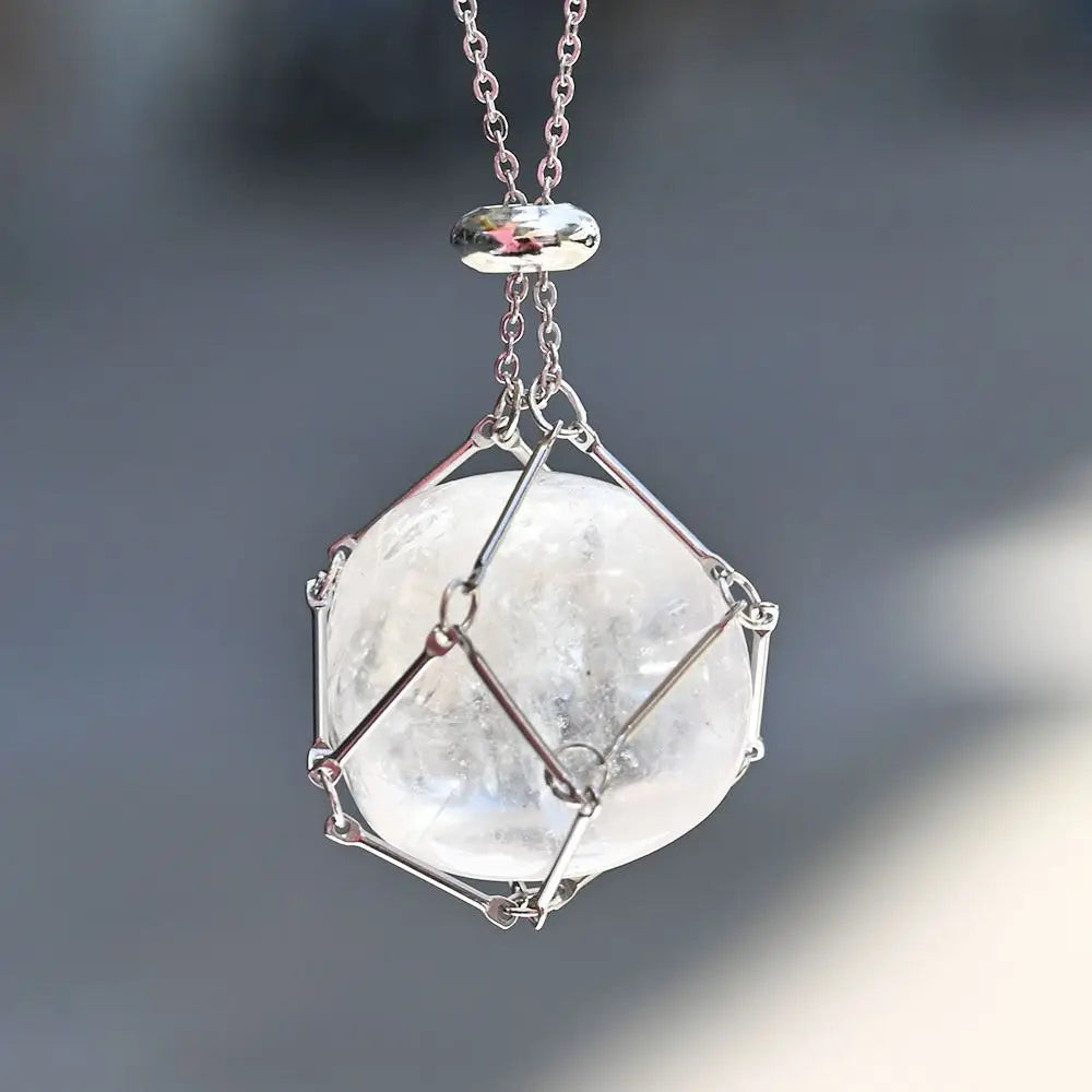 Crystal Holder Cage Necklace with Crystal Stone Interchangeable Adjustable Crystal Net Metal Necklace for Women White Crystal