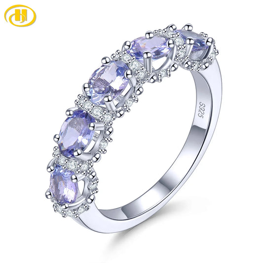 Natural Tanzanite Silver Rings 1.8 Carat Faced Cut Tanzanite Gemstone Jewelry Elegant Classic Style S925 New Year Gifts