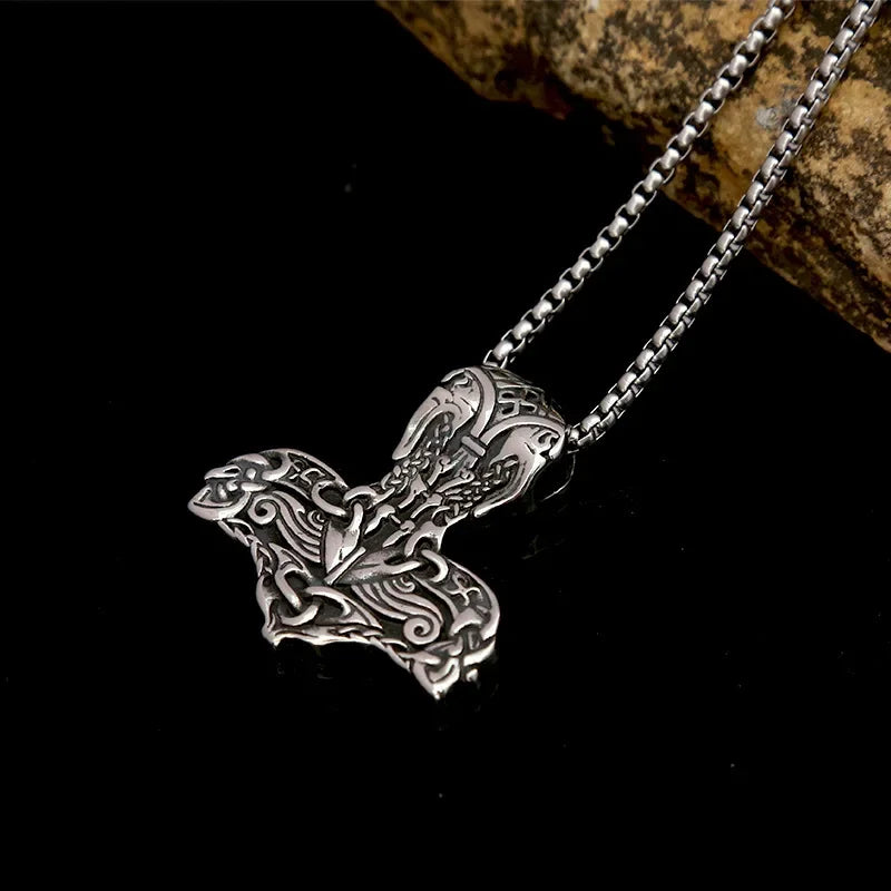 316L Steel Odin Warhammer Necklace for Men - Viking Nordic Amulet, Norse Warrior Pendant Jewelry Gift, Retro Metal Accessories