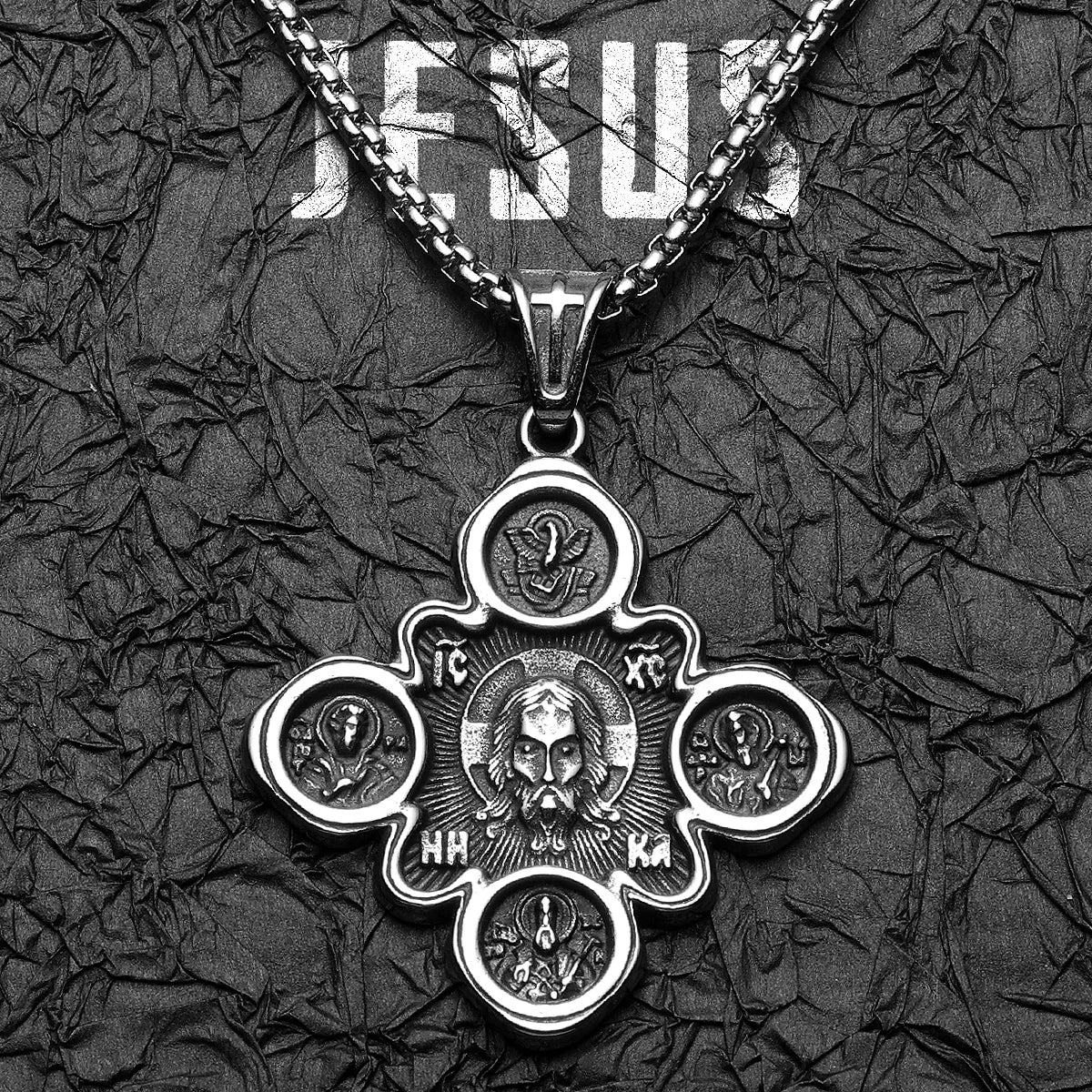 Cross Jesus Powerful Amulets Stainless Steel Men Necklaces Pendant Chain Punk For Women Fashion Jewelry Gifts Wholesale
