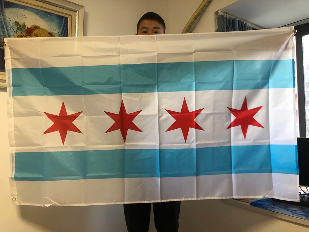 SKY FLAG Chicago Flag 90x150cm USA State Flag for Home Decoration Polyester Hanging Banner