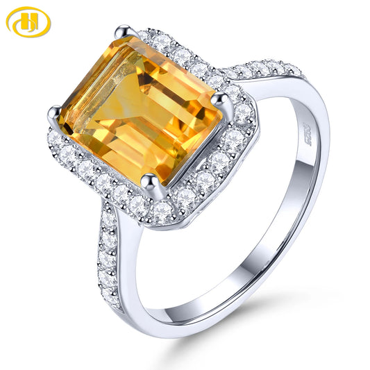 Natural Citrine Solid Silver Rings Women Jewelrys 3 Carats Genuien Crystal Luxury Classic Design Anniversary S925 Gifts
