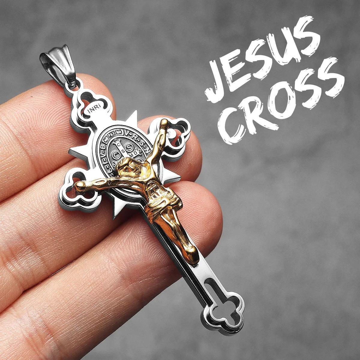 INRI Jesus Exorcism Cross Amulets Stainless Steel Men Necklaces Pendant Chain Punk For Women Fashion Jewelry Gifts Wholesale