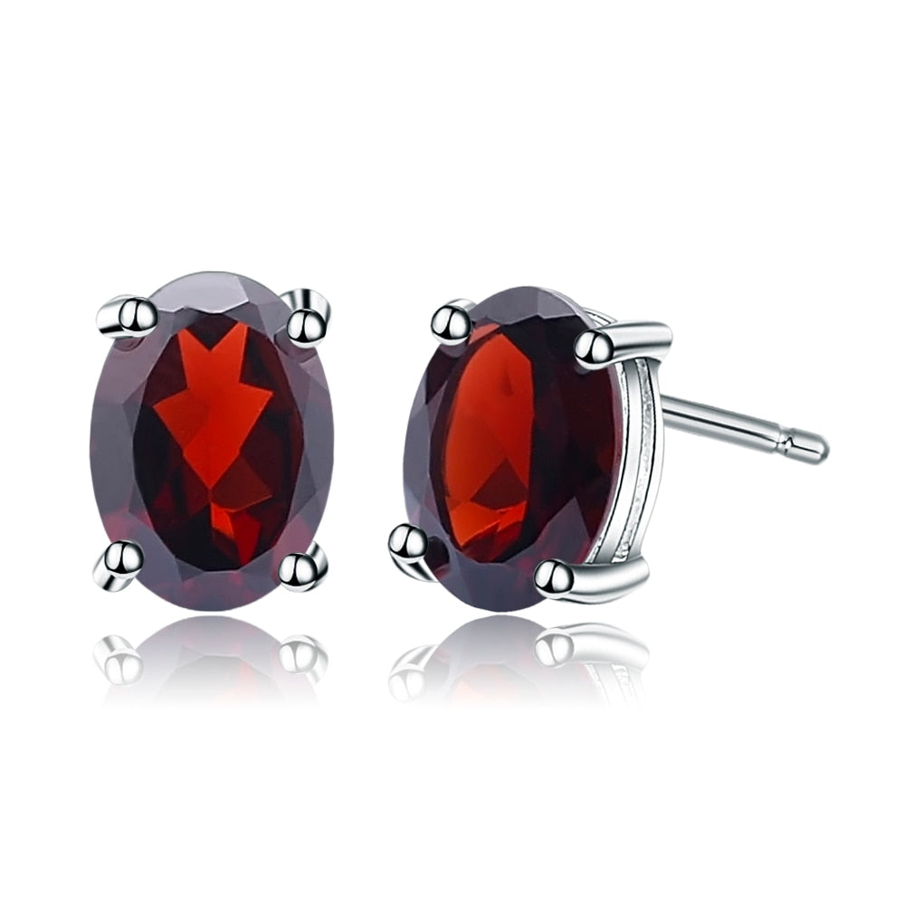 Gem&#39;s Ballet 5*7mm 2.00Ct Oval Natural Red Garnet Gemstone Stud Earrings 585 14K 10K 18K Gold 925 Silver Jewelry for Women Garnet- W 925 Sterling Silver