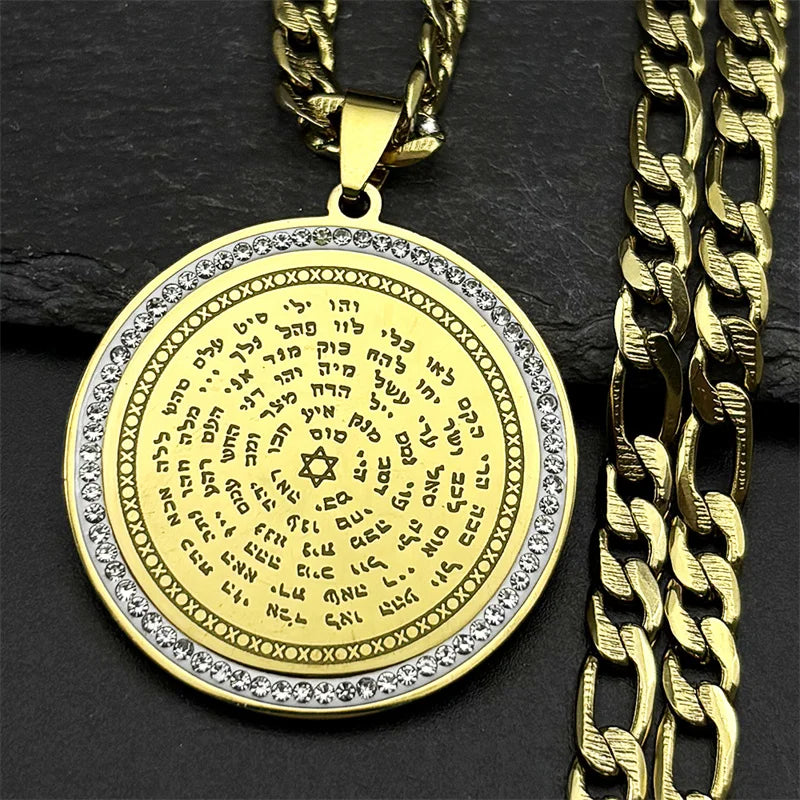 Jewish Bible Stainless Steel Hexagram Pendant Chain Necklace Women Men 72 Names Of The God Moses Mezuzah Rhinestones Jewelry