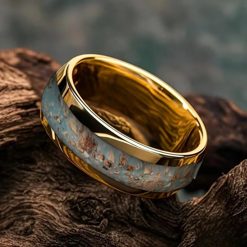 Fashion Dynamic Color Green Gradient Nebula Rings, 8mm Cosmic Starry Sky Stainless Steel Men Ring, Wedding Band Jewelry