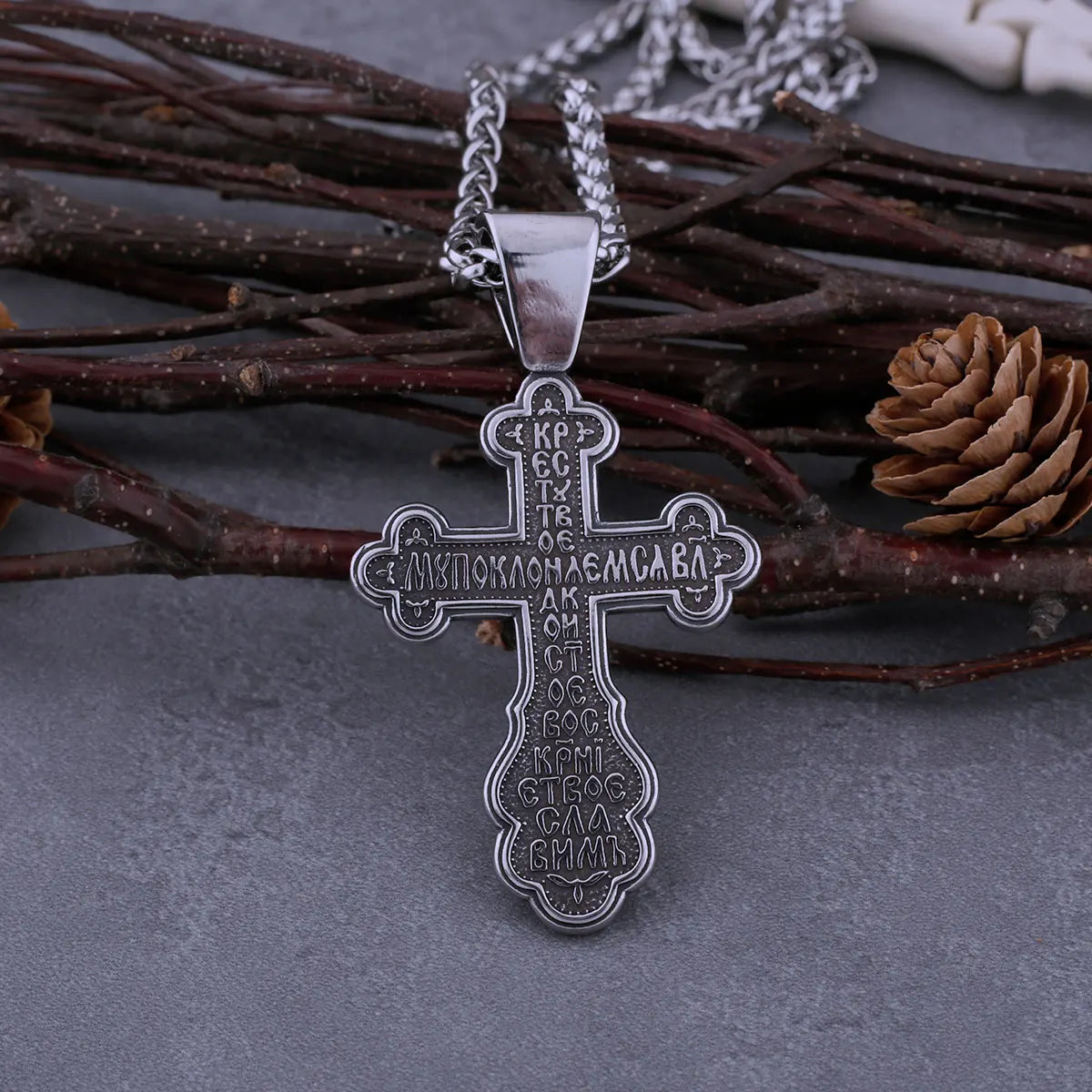 Stainless Steel Catholic Cross Necklace Men's Jesus Christ Faith Pendant Necklace Fashion Vintage Biker Jewelry