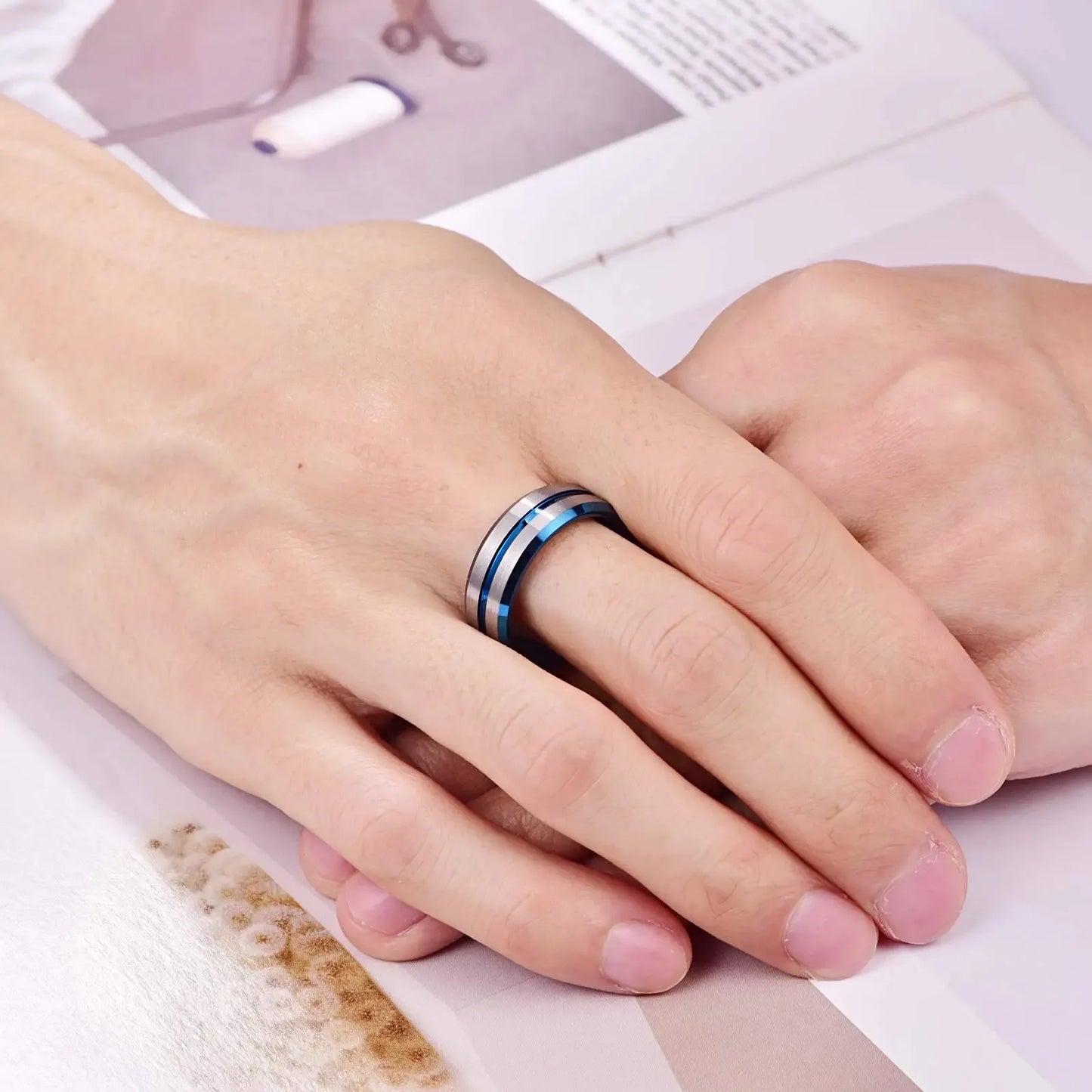 Fashion Gold Color Stainless Steel Rings For Men Silver Color Brushed Beveled Edge Engagement Rings Men Wedding Band Jewelry
