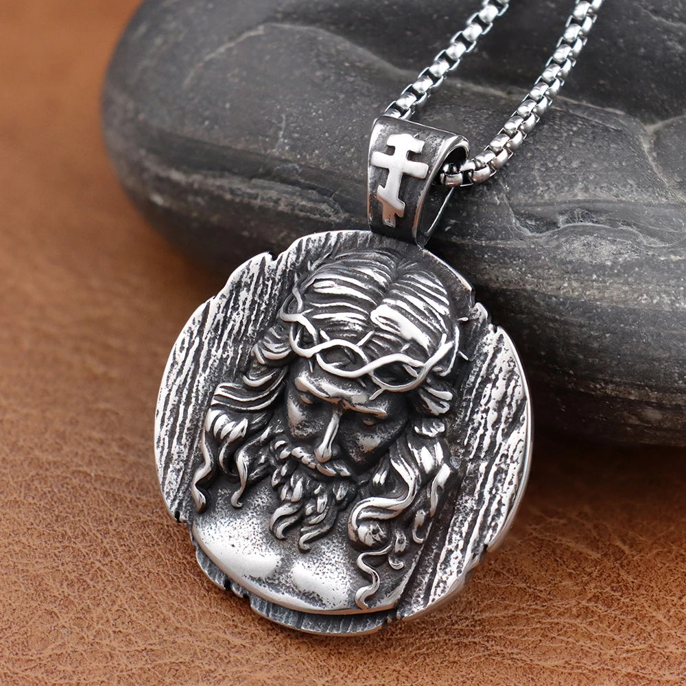 Unique Christian Shepherd Jesus Pendant for Men Stainless Steel Catholic Crown of Thorns Necklaces Amulet Jewelry Never Fading
